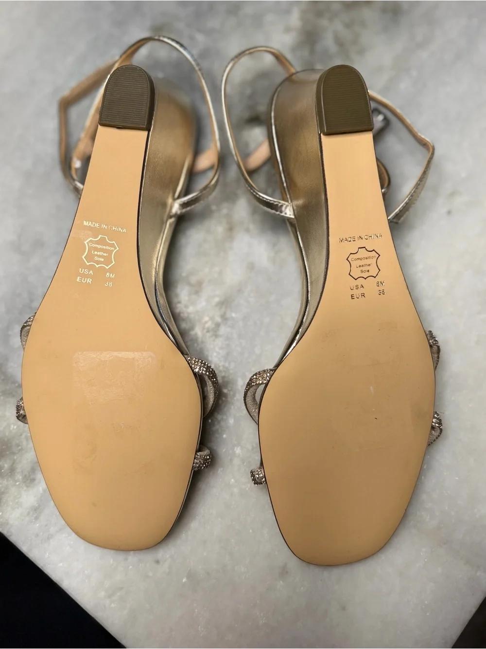 Nina Shoes Gold Rhinestone Knot Wedge Sandals